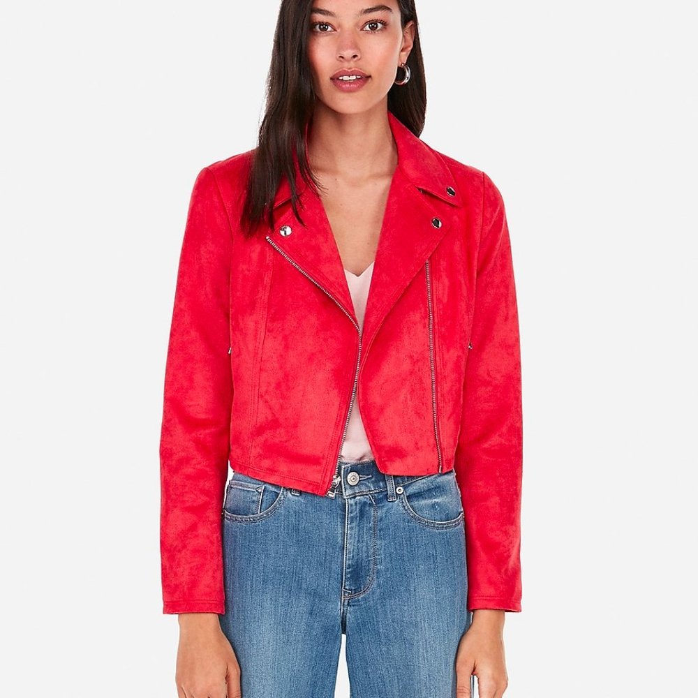 GUAVA CROPPED BOXY MOTO JACKET S EXPRESS reddish